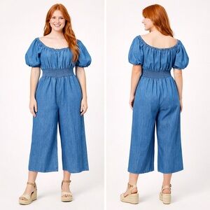 Hint of Blush NWT Chambray Cropped Denim Jumpsuit Women’s Size  XL